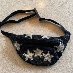 Black and Silver Star Sequin Fanny Pack